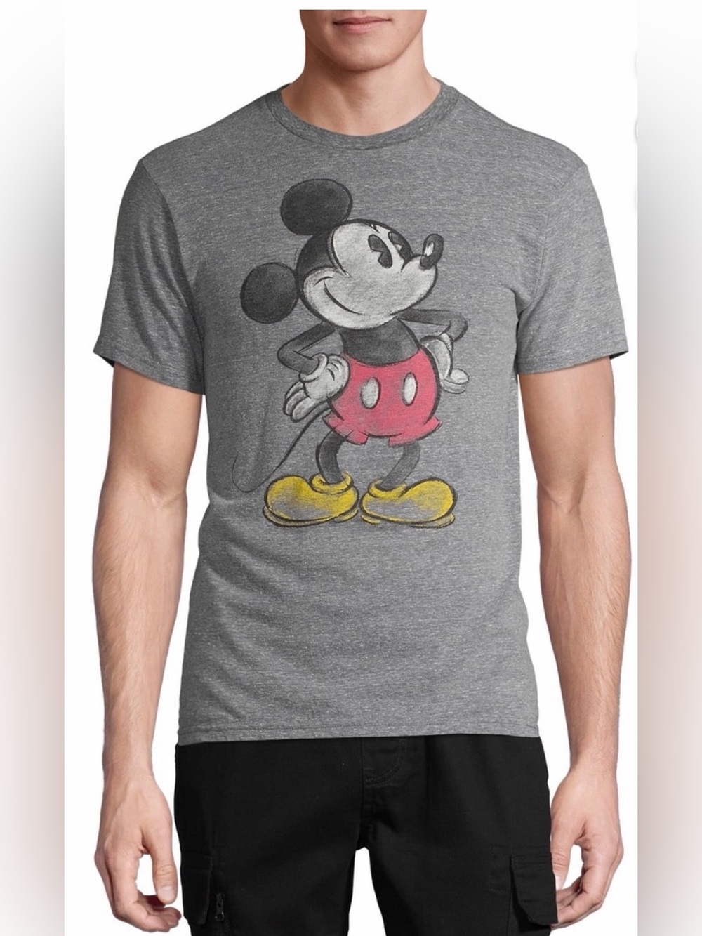 Vintage-Style Disney Mickey Mouse Sketched Graphic T-Shirt - Heather Grey size M